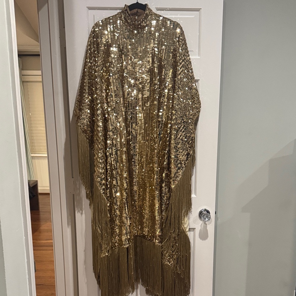 Taller Marmo Gold Sequin Fringe Caftan